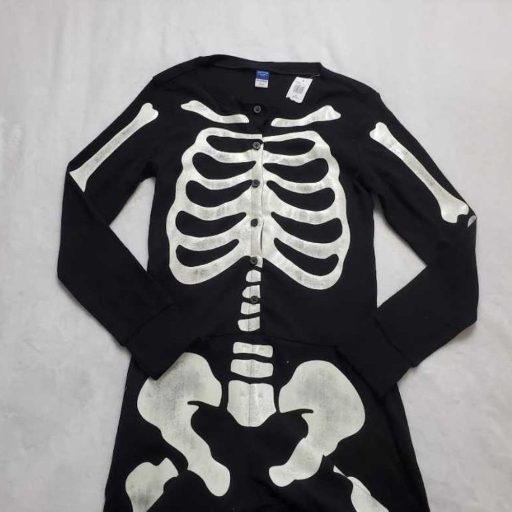 New womens XSP Old Navy Halloween skeleton one piece pajamas glow in the dark - Picture 2 of 6